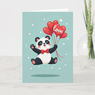 Tarjeta de San Valentín de Panda con Globos de Amo