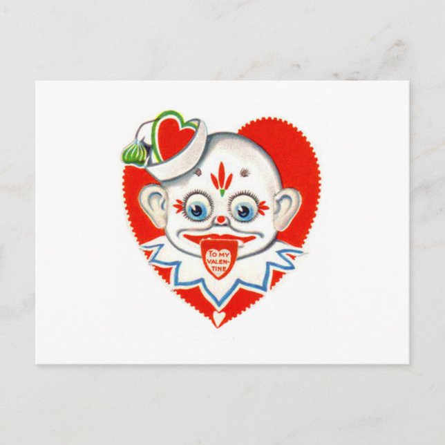 Tarjeta de San Valentín de Payaso Retro Antiguo co (Anverso)