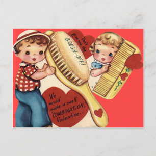 Tarjeta de San Valentín de peine y cepillo retro v