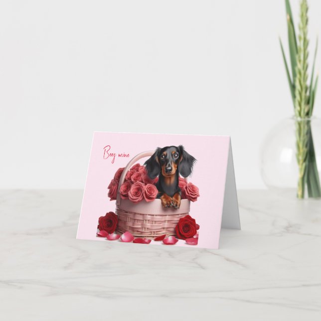 Tarjeta de San Valentín de pelo largo Dachshund (Anverso)