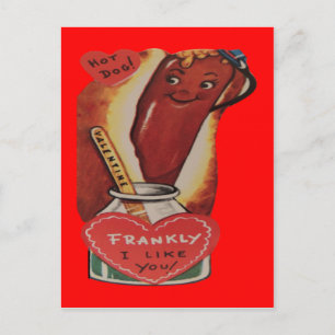 Tarjeta de San Valentín de perrito caliente retro 