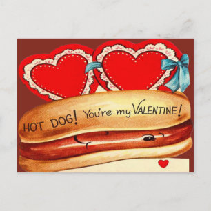 Tarjeta de San Valentín de perrito caliente retro