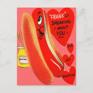 Tarjeta de San Valentín de perrito caliente retro 