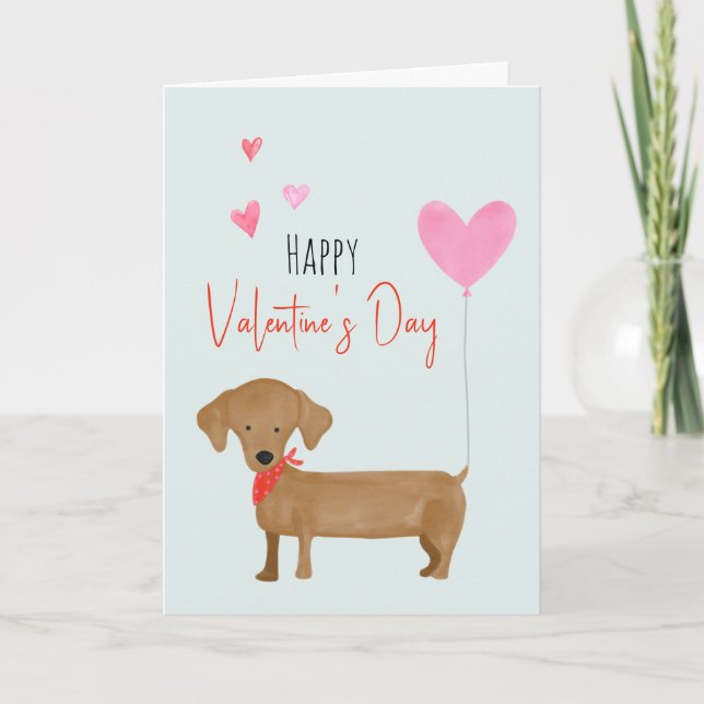 Tarjeta de San Valentín de perro Dachshund acuarel (Anverso)