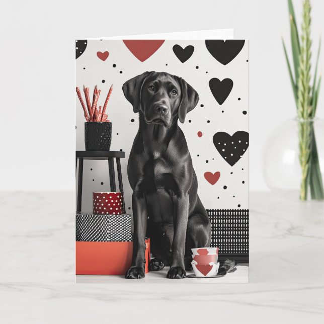 Tarjeta de San Valentín de perro negro de Labrador (Anverso)