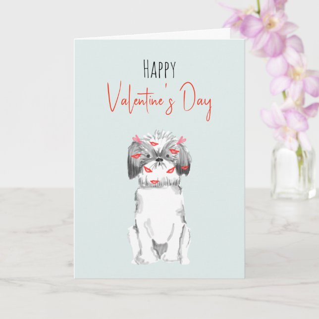 Tarjeta de San Valentín de perros adorables en acu (Orquídea)