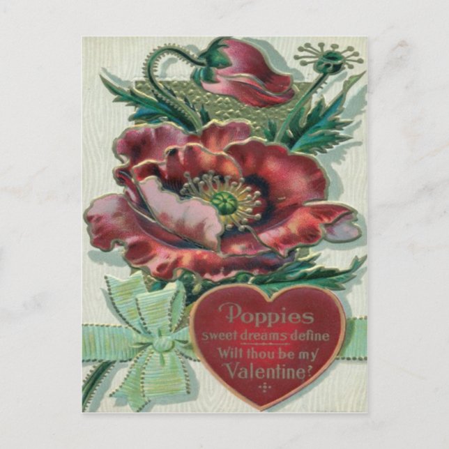 Tarjeta de San Valentín de planta de amapola retro (Anverso)