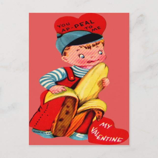 Tarjeta de San Valentín de plátano retro vintage (Anverso)