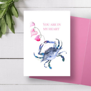 Tarjeta de San Valentín de Playa Cangrejo Azul y C