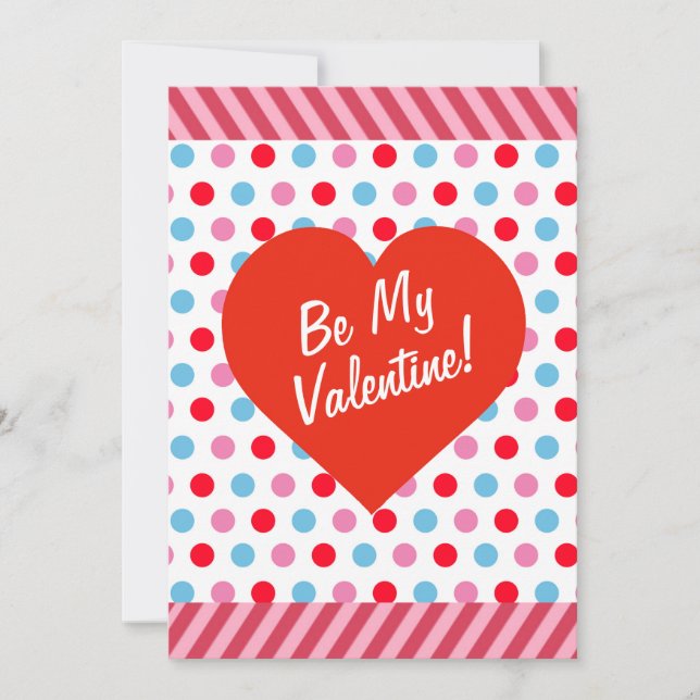 Tarjeta De San Valentín De Puntos Y Rayas De Polka (Anverso)