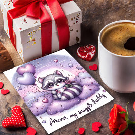 Tarjeta de San Valentín de Raccoon con globo de sa