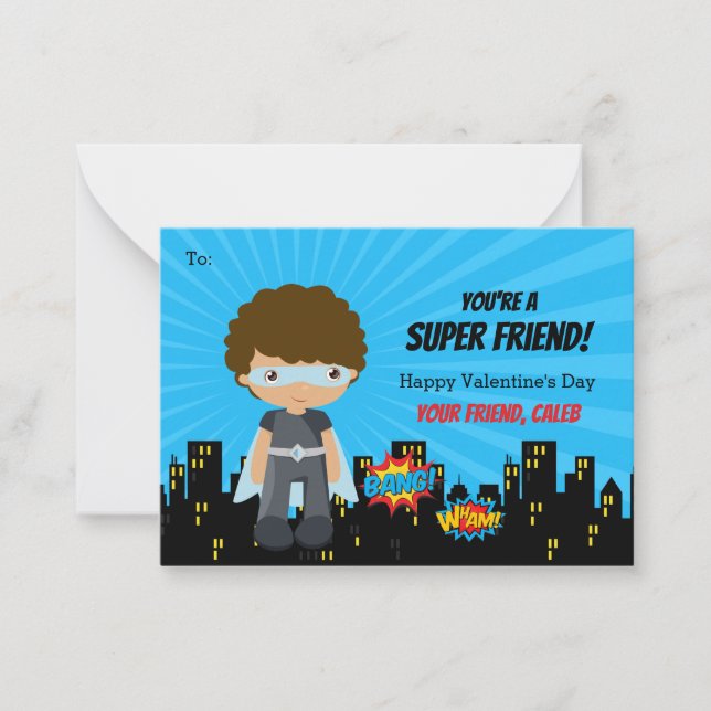 Tarjeta de San Valentín de superhéroes - Niños afr (Anverso)