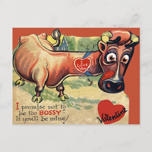Tarjeta de San Valentín de vaca retro vintage (Anverso)