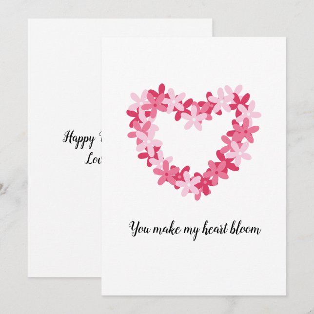 Tarjeta de San Valentín del Corazón Floral (Anverso / Reverso)