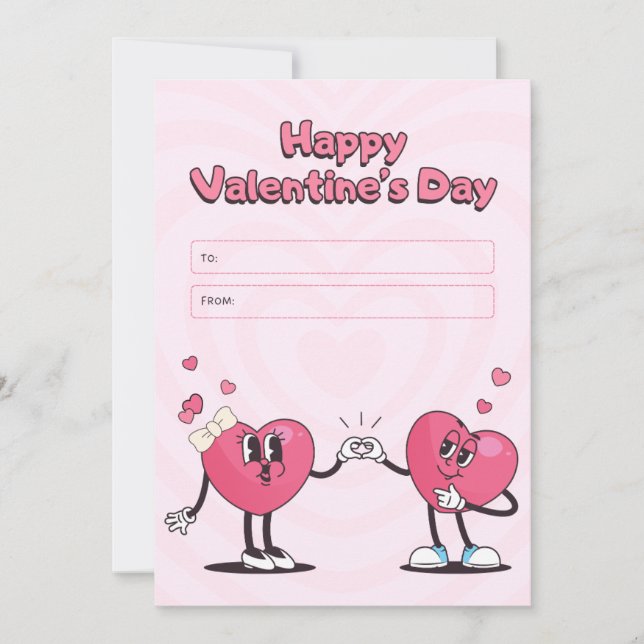 Tarjeta de San Valentín del Día de Pink Retro feli (Anverso)