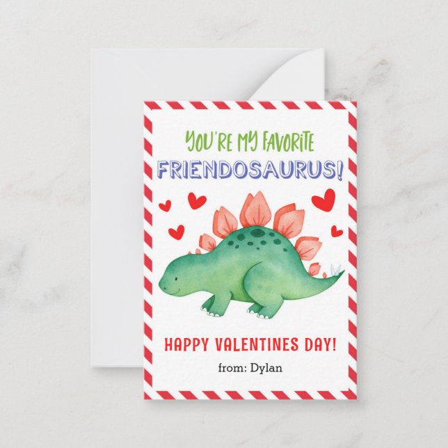 Tarjeta de San Valentín Dinosaurio para niños en a (Anverso)