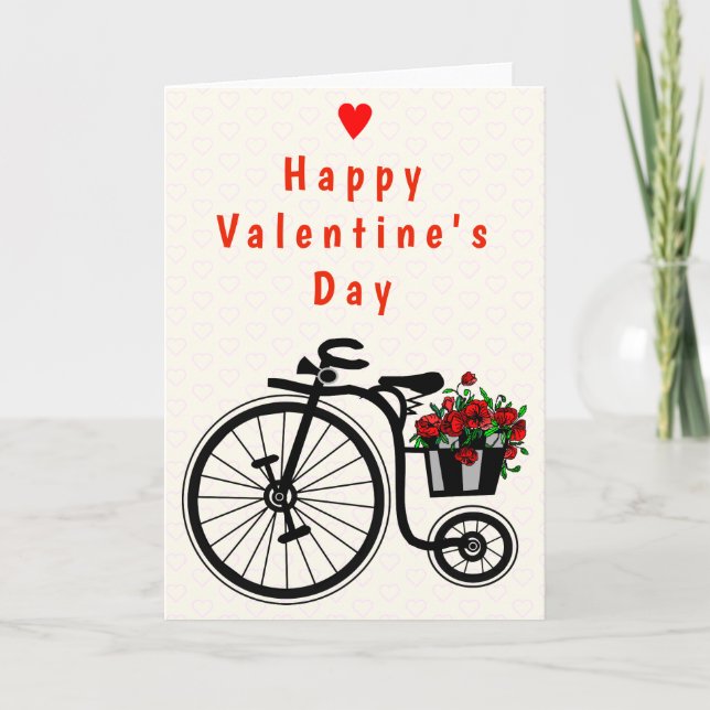Tarjeta de San Valentín Flores Bicicleta - Tu Text (Anverso)