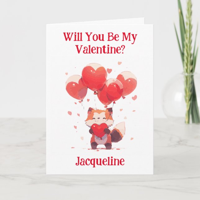 Tarjeta de San Valentín Kawaii Red Panda Personali (Anverso)