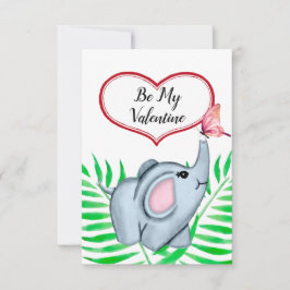 Tarjeta de San Valentín para bebé elefante y marip