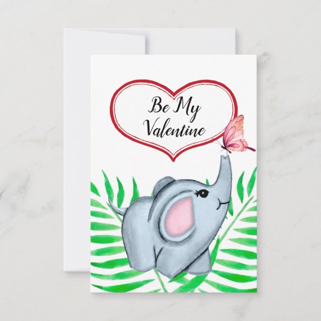 Tarjeta de San Valentín para bebé elefante y marip (Anverso)