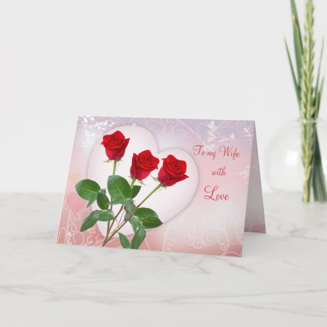 Tarjeta de San Valentín para esposa con rosas roja (Anverso)