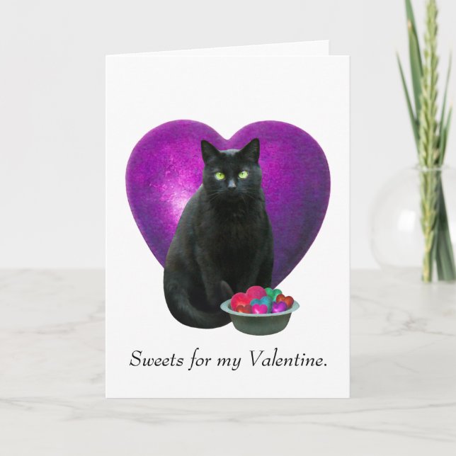 Tarjeta de San Valentín para gato negro (Anverso)