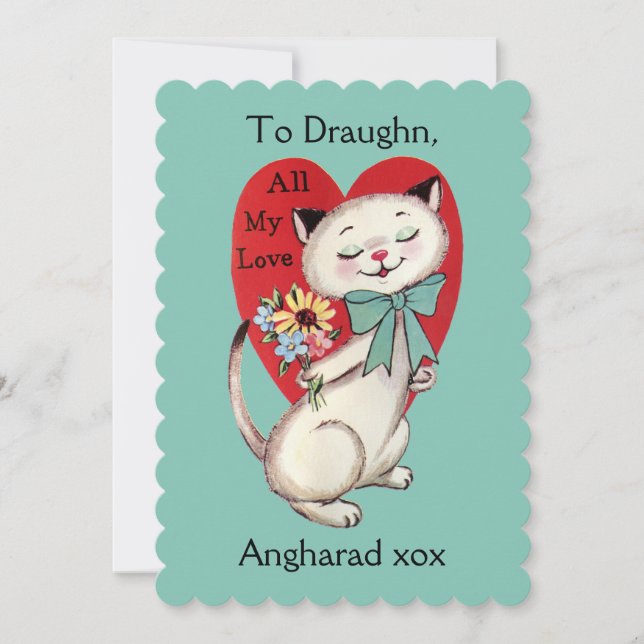 Tarjeta de San Valentín para gato retro siamés (Anverso)