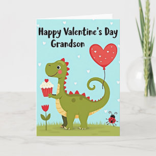 Tarjeta de San Valentín para nieto con dinosaurio 