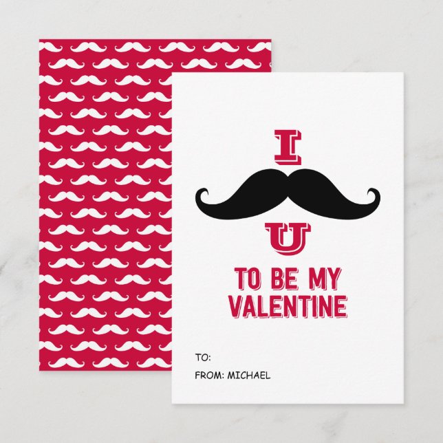 Tarjeta de San Valentín para niños de aula Mustach (Anverso / Reverso)