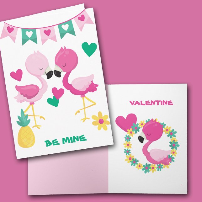 Tarjeta de San Valentín para niños Flamingo Rosa (Subido por el creador)