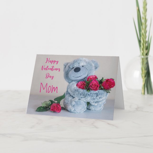 Tarjeta de San Valentín para oso y Rosas (Anverso)