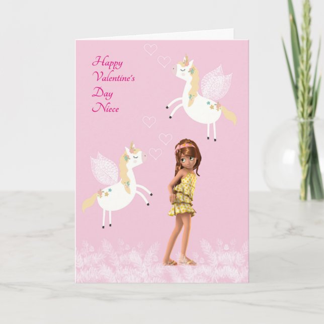 Tarjeta de San Valentín para sobrina con Unicornio (Anverso)