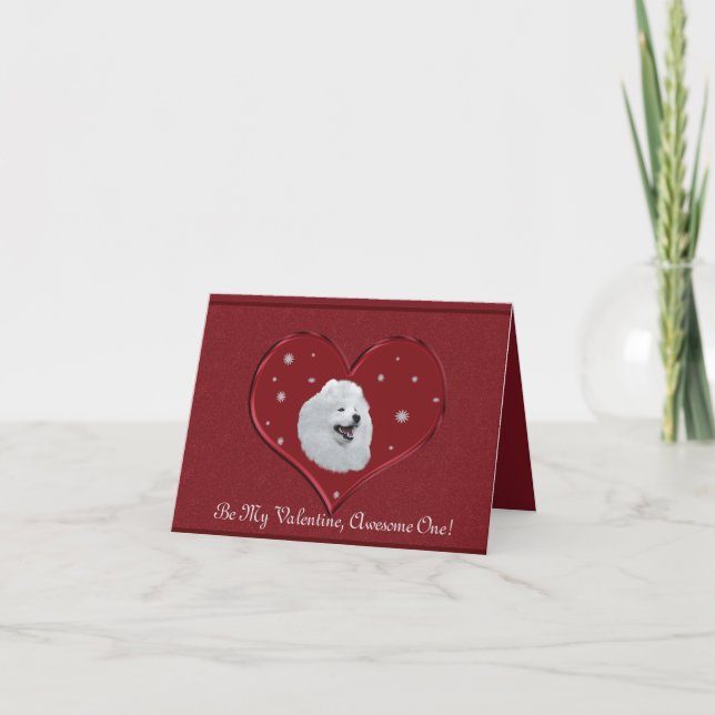 Tarjeta de San Valentín plegada Samoyed 5X7 (Anverso)