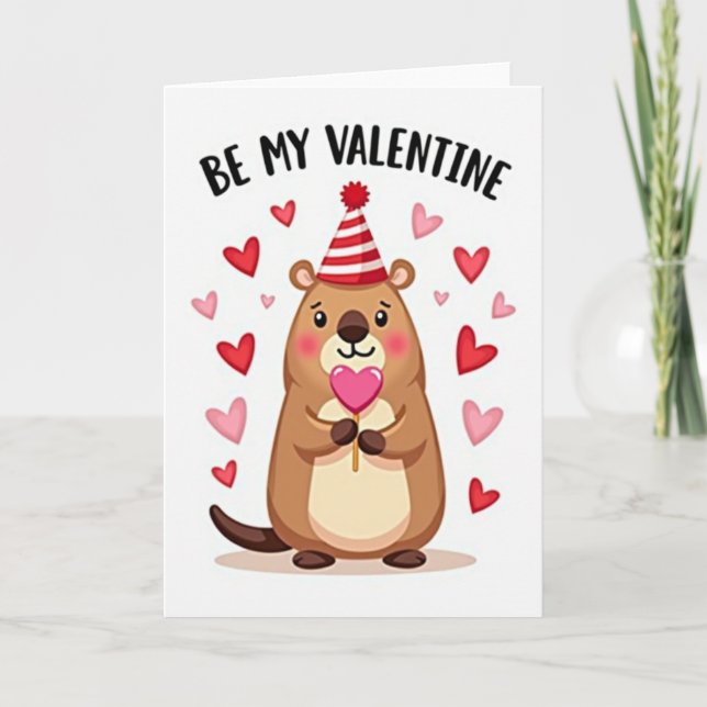 Tarjeta de San Valentín rayada de castor (Anverso)