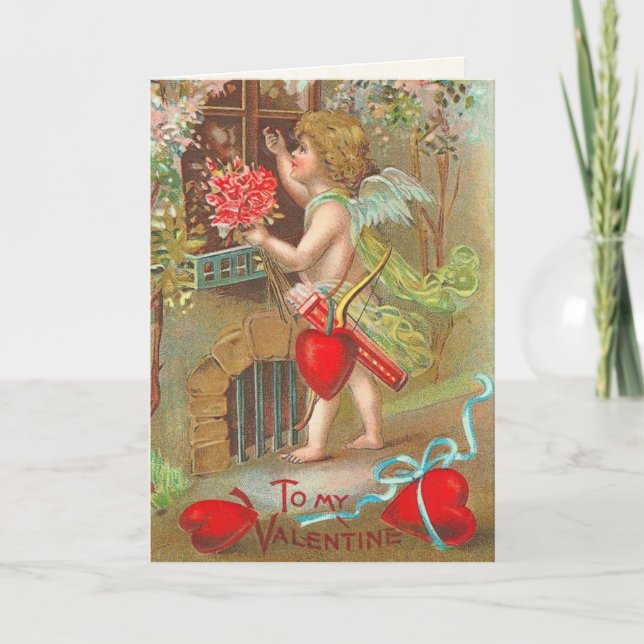 Tarjeta de San Valentín Retro Cherub (Anverso)