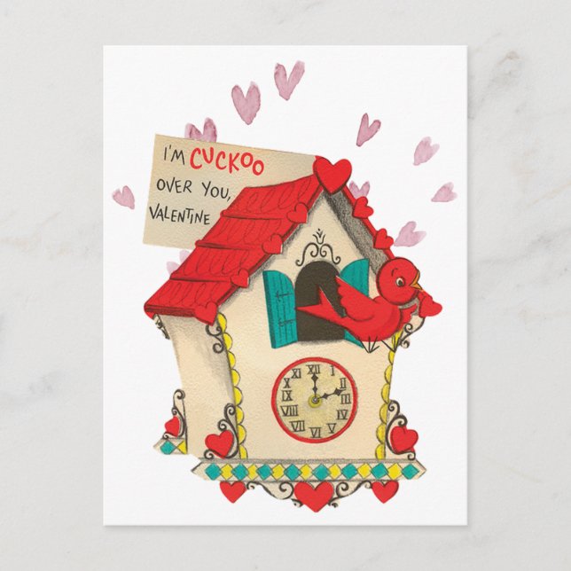 Tarjeta de San Valentín Retro Cuckoo Clock (Anverso)