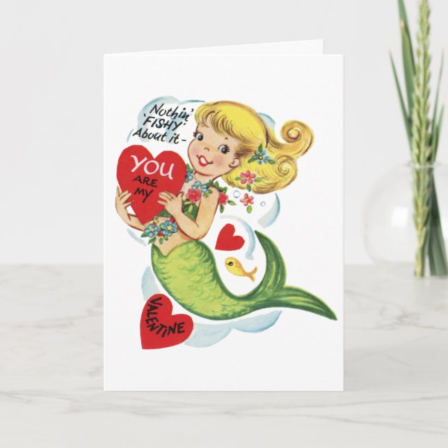 Tarjeta de San Valentín Retro Cute Mermaid (Anverso)
