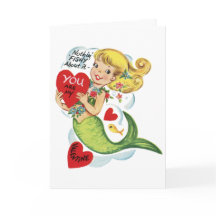 Tarjeta de San Valentín Retro Cute Mermaid