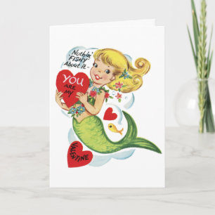 Tarjeta de San Valentín Retro Cute Mermaid