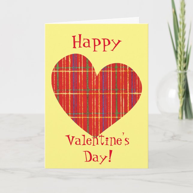 Tarjeta de San Valentín Retro Plaid Hearend (Anverso)