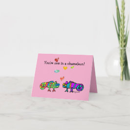 Tarjeta de San Valentín rosa de dos camaleones de 