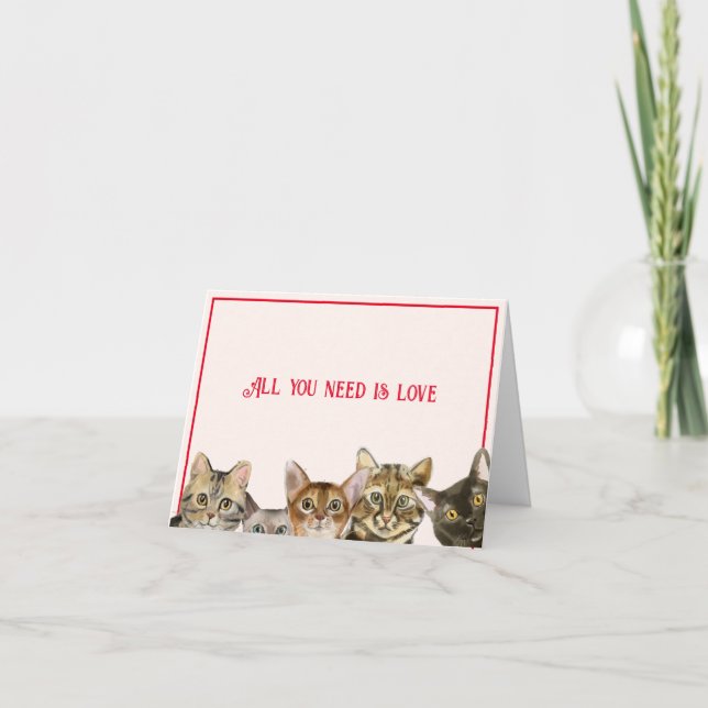 Tarjeta de San Valentín rosa de los gatos (Anverso)