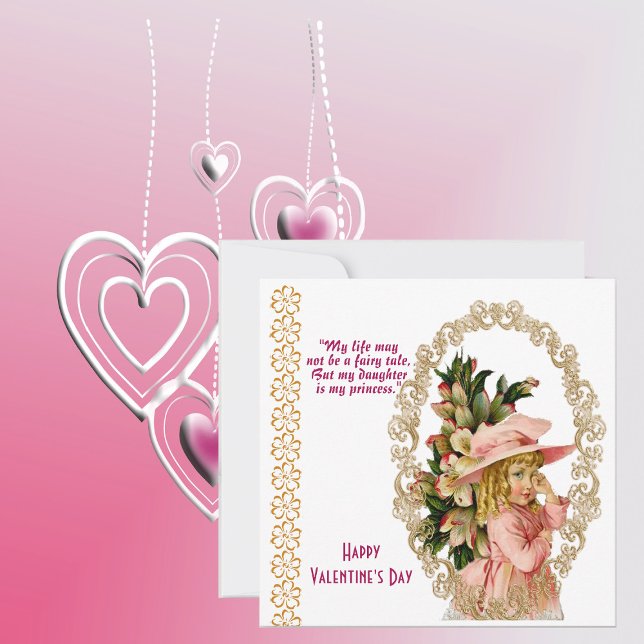 Tarjeta de San Valentín Rústico de marco dorado pa (Daughter Rustic Gold Frame Vintage Valentine Card)