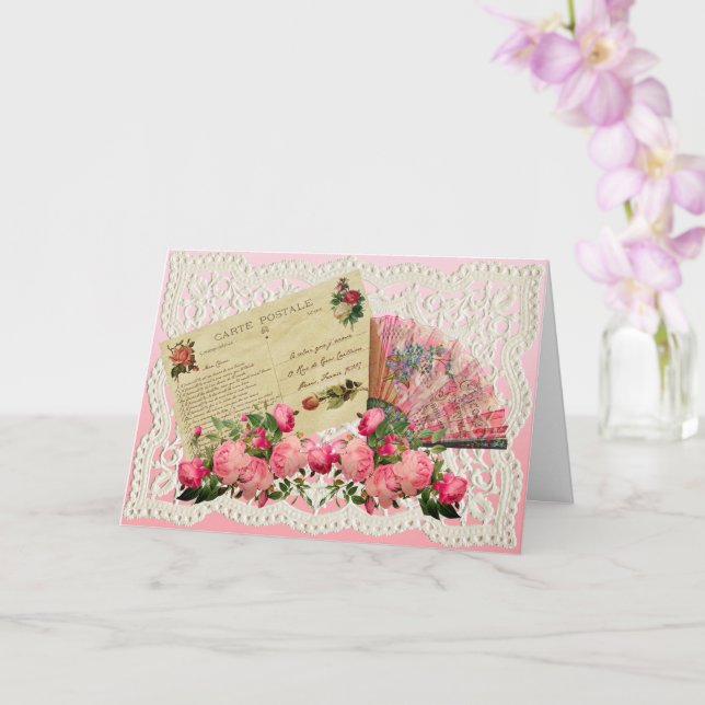 Tarjeta de San Valentín victoriana - Rosas y fanát (Orquídea)