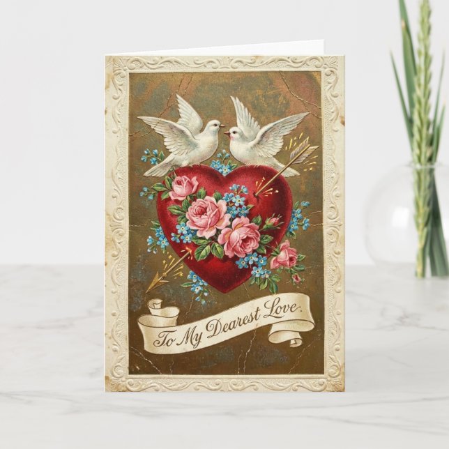 Tarjeta de San Valentín Vintage Querido Amor (Anverso)
