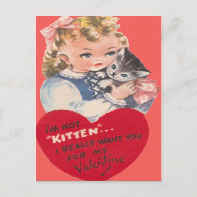 Tarjeta de San Valentín Vintage Retro Little Girl  (Anverso)