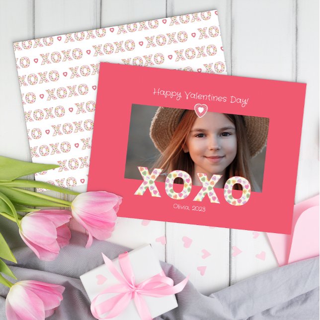 Tarjeta de San Valentín XOXO en aula de fotos rosa (xoxo classroom exchange card)