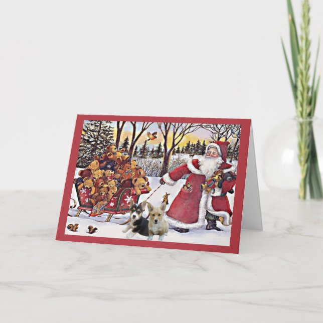 Tarjeta de Santa Bears para Navidades de Corgi gal (Anverso)