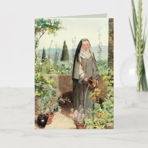 Tarjeta de Santa Clara de Asís Regando Flores (M 0