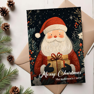 Tarjeta de Santa de Navidad nostálgica con encanto